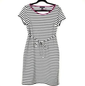 A PEA IN THE POD Maternity Striped White Black Pink Cutout Dress S